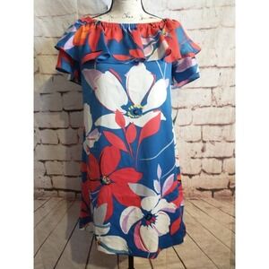 London Times Twee Dress Size 4 1960's style Colorful Floral off shoulder blue